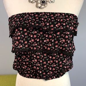 PacSun LA Hearts Black Floral Strapless top